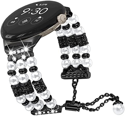 Bracelete com contas de Fiturn Compatível com Google Pixel Smartwatch -A -Adjustable Bling Metal Metal Crystal Strap Jewelry Bangle