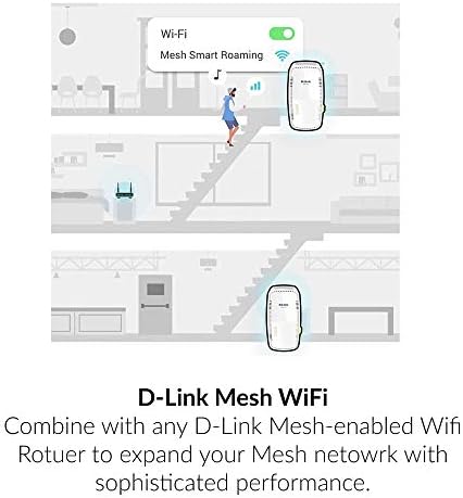 D-Link Wi-Fi Extender Mesh Gigabit AC1750 Plugue de banda dupla Plug in Wall Signal Booster Wireless ou Ethernet Port Smart Home Point