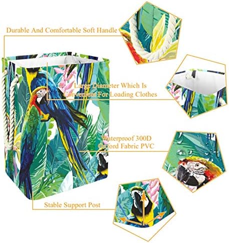 Deyya pintou Plantas tropicais de papagaios verdes cestas de lavanderia verde cestam altas resistentes dobráveis ​​para crianças
