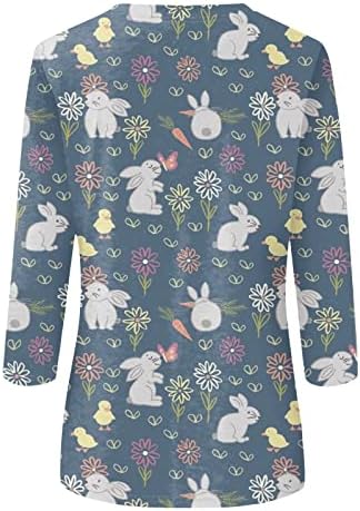 Camisas felizes da Páscoa para feminino Camiseta gráfica de ovo de desenho animado saindo solto em fit cristão 3/4 blusa de manga