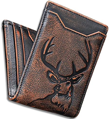 DK86 Men's Leather Deer Slim Cartet com clipe de dinheiro minimalista Carteira de bolso frontal bifold para homens bloqueando o couro de grão completo