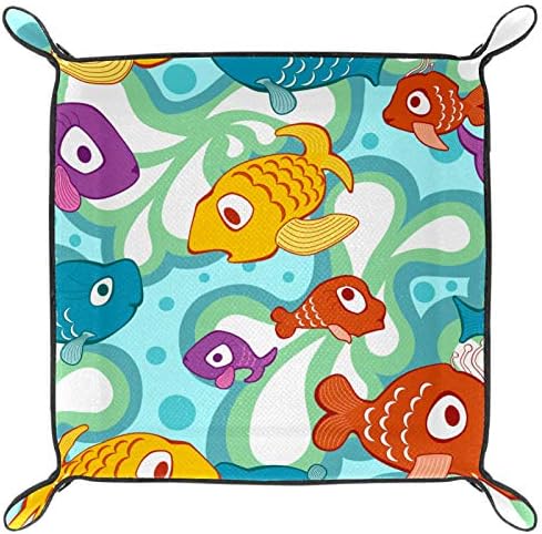 Cartoon Ocean subaquático Padrão de peixe dobrável Jóias quadradas Bandejas -chave Caixa de doces de moeda Caixa de armazenamento