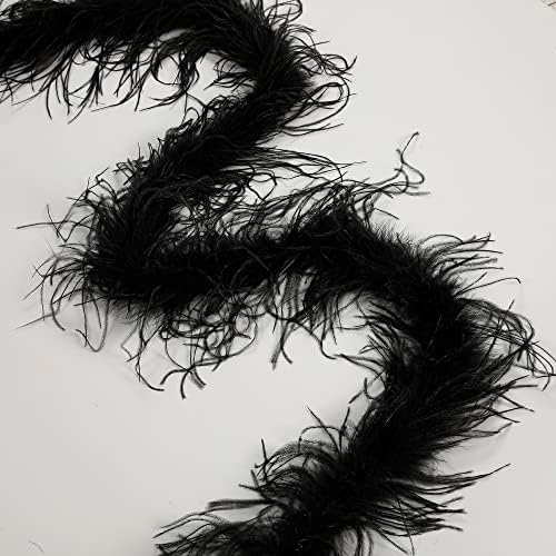 Soarer Black Avestrich Feather Boa - 2 Yards 1ply Long Boas para festa de Halloween, costura artesanal DIY, concerto
