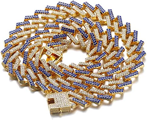 Cadeia de ouro de halukakah para cães grandes, colar de colar cubano de diamante 14 mm 18k diamantes azuis de ouro