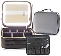 Travel Professional Makeup Cosmetic Bag Case Organizer com espelho iluminado LED grande com 3 configurações ajustáveis, compartimentos