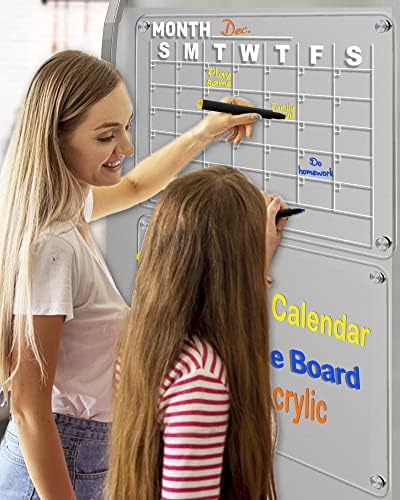 Loiion 2 Defina o calendário de acrílico magnético para geladeira, calendário da geladeira, calendário de quadro branco e seco para geladeira, reutilizável mensal semanalmente para fazer a lista de calendário para crianças de 15.7 x10.6