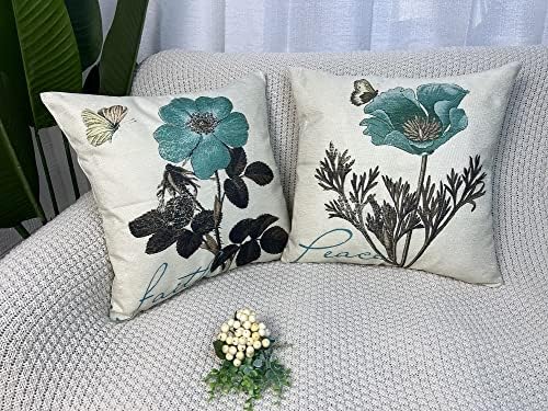 Jasfura Tampa de travesseiro decorativo de arremesso de 18x18 polegadas de 4 almofadas de flores de cerceta capas de