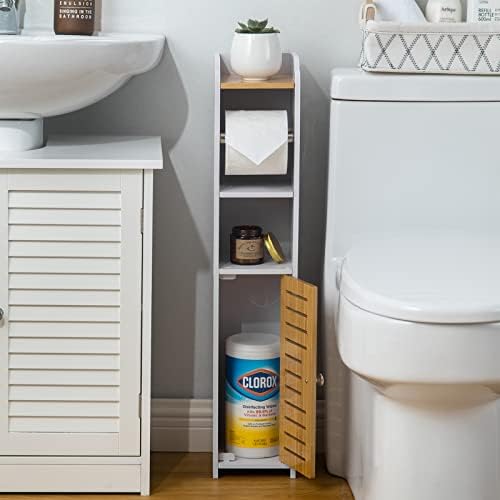 Huiykaly Armário de armazenamento de papel higiênico, suporte de papel higiênico, armário de armazenamento de banheiro com rolo, armário de armazenamento esbelto para espaço pequeno, preto