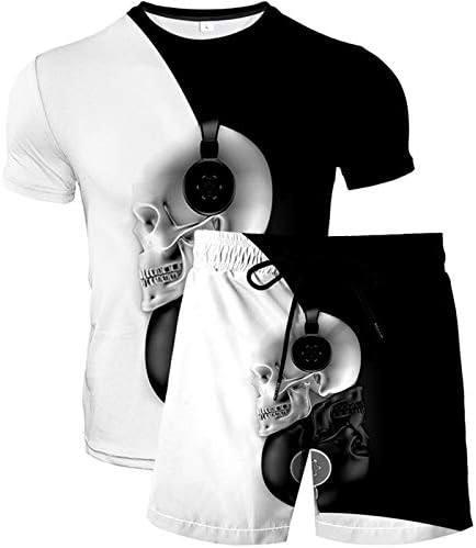 URVIP Mens 2 PCs Halloween Skull T-shirts e shorts Set Sports Sports Mesh Tracksuit