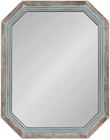 Kate e Laurel Palmer grande espelho de parede de octógono rústico, 36 x 28, azul litoral e marrom rústico, sotaque