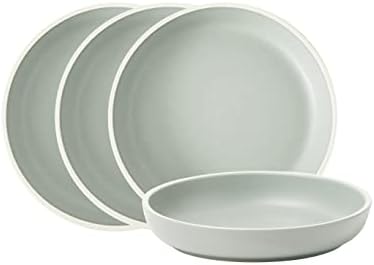 LivingTaste Morandi Ceramic Dinnerware, 4-pacote, prato de prato verde verde fosco de 8 polegadas Placa profunda perfeita para cozinha, pátio, conjuntos de jantar