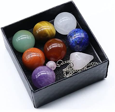 EWNICE 7 CHAKRA CRISTAL Ball Sphere Conjunto de cristais naturais caçou pedras de chakra com rosa quartzo pêndulo para meditação