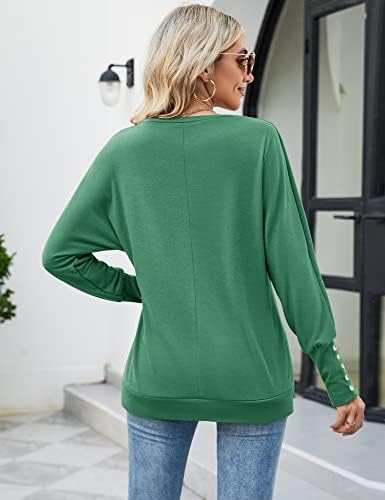 Micoson Fall Manga Longa Sorto Swetons de Crewneck para Mulheres Camisas de Butão Camisetas Sólidas Casual Túps de Túps de Túnica de Ajuste Sofra