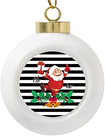 Ball Christmas Ornamentos de 3 Papai Noel de Natal com presente ho ho ho preto e branco padrão ornamento de cerâmica