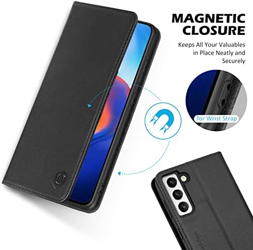 Caso Shieldon para Galaxy S21 Fe 5G, Caso de couro genuíno S21FE Caixa de carteira Magnetic RFID Bloqueio de cartão de crédito