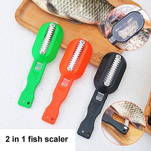 Scaler de peixe com faca, removedor de escalador de peixes, escamas de peixe raspador com tampa de tampa, removedor de pincel de raspadinha