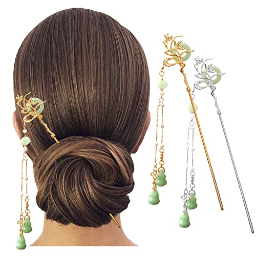 2pcs estilo chinês retro borla de gancho de cabelo, pérola paz fortuna colorida vidro com tassel acessórios de cabelo