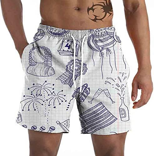 Mens shorts masculinos de praia masculino shorts casuais 3d Quarto de julho Padrão de bandeira Retro Beach Plaid Board