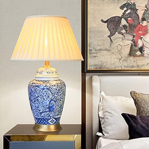 Luminária de mesa cerâmica fksdhdg, pintada à mão, sala de estar de porcelana retro e branca de porcelana, quarto de modelos de lâmpadas de cobre decorativas de estilo chinês