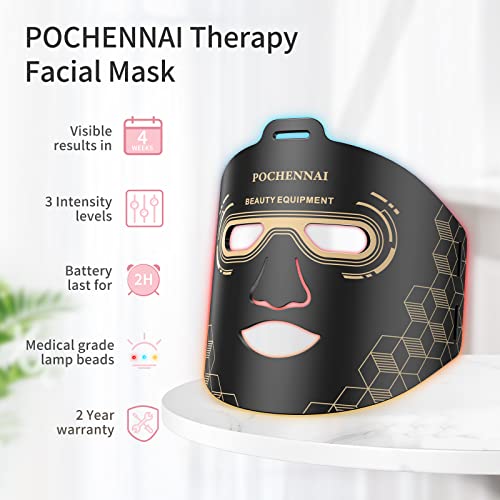 Terapia com máscara facial de Pochennai LED, terapia de luz LED Máscara de cuidados com a pele facial, máscara de fóton rejuvenescimento da pele, Máscara avançada de remoção de acne de rugas antienvelhecimento para todos os tipos de pele em casa