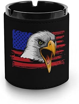 American Eagle USA Flag de couro cinzeiro redondo cigarros bandeja de cinzas portáteis titular de cinzas para decoração de escritório