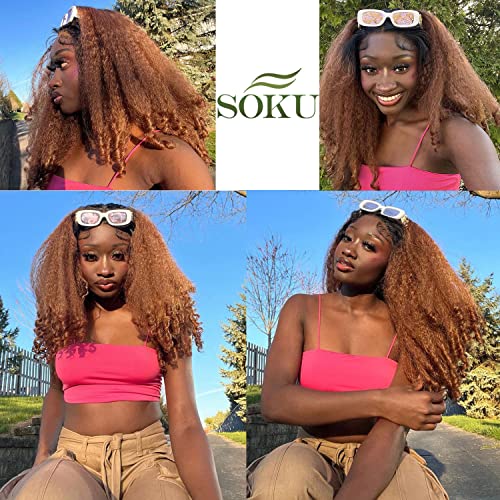 Soku Afro Curly Lace Front Wig Synthetic Kinky reto com extremidades encaracoladas T Parte HD Transparente Swiss Lace Swiss