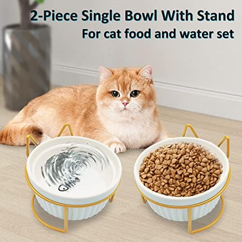 Tigela de gato levantada de cerâmica bnosdm com suporte de metal 2 pacote elevado alimentador de animais de estimação garra
