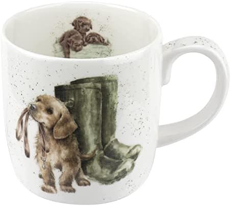Royal Worcester Wrendale Designs esperançosos caneca de cachorro | 14 onças de caneca de café grande com design de cães | Feito a partir de fino porcelana de ossos | Microondas e lava -louças seguras
