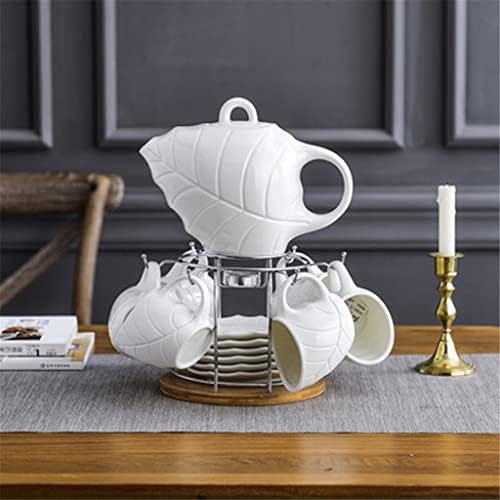 Zlxdp Plain White Ceramic Chefe Tea Conjunto de chá de madeira Bandeja de madeira Copo de copo de panela Cozinha doméstica Presentes