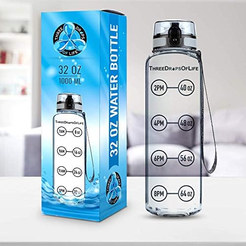Três gotas de vida pequenas 32 onças e grandes 64 onças de hidratação rastreando garrafas de água, garrafas plásticas