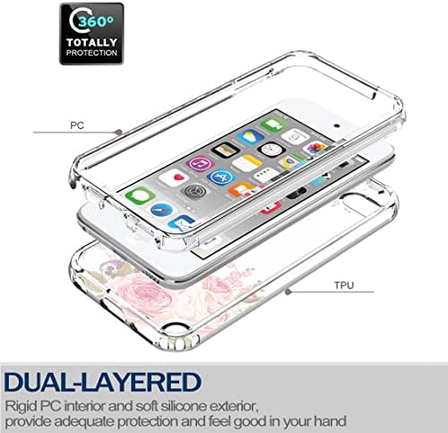 Caso Gufuwo para iPod Touch 6/Touch 5/Touch 7 Caixa com protetor de tela de vidro temperado, Proteção de design floral de corpo