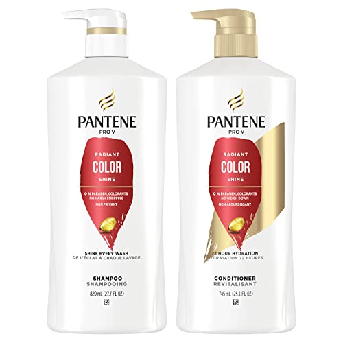 Shampoo Pantene, Conjunto de Tratamento do Condicionador e Cabelos, brilho de cor radiante, seguro para cabelos tratados