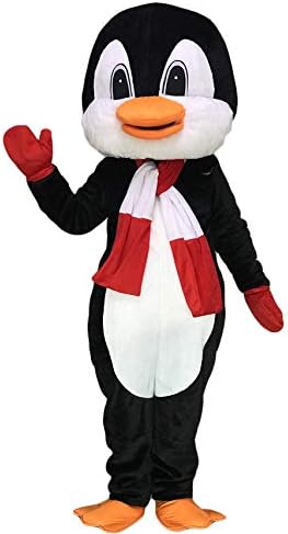 Pinguim com trajes de mascote de lenço vermelho e branco