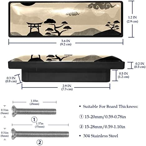 4 botões de embalagens para gavetas de cômodas de cômoda de 3,6 polegadas alças de gaveta de gabinete de gaveta hardware decorativo para armário de guarda -roupa de cozinha, nuvens chinesas ilustração da paisagem
