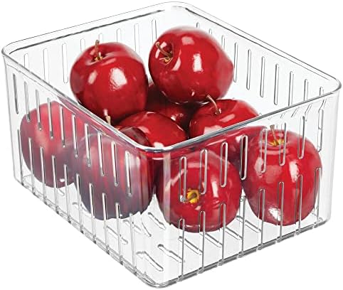 Mdesign Plástico Refrigerador de cozinha Produzir caixa organizador de armazenamento com aberturas abertas para circulação de ar - recipiente de alimentos para frutas, legumes, alface, queijo, ervas frescas, lanches - xl, 4 pacote - transparente