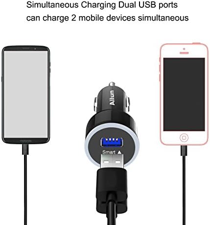 Adaptador de carregador de carro Ailun portas USB Smart 4,8a 24w Luz de anel azul para iPhone 14/14 Pro/14 Plus/14 Pro