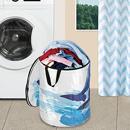 Xigua Dolphin Jumping Pop -up Laundry Horting, cesta de roupas sujas portáteis dobráveis ​​com tampa com zíper, cesto