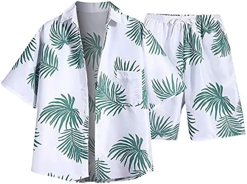 Terno para homens sets masculinos Button Casual Down Down 2 peças Terno Floral Padrive Impresso Summer camisa para férias