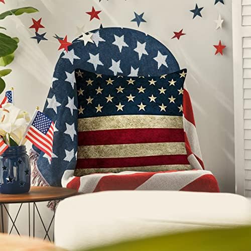 Retro American Flag Patriótico 4 de julho Capas de travesseiros Conjunto de 2 casas de almofada decorativa em casa para sofá