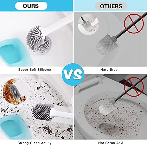 Mush de silicone atualizado 2 pacote, escova de vaso sanitário e suporte para o banheiro limpeza profunda pincel de