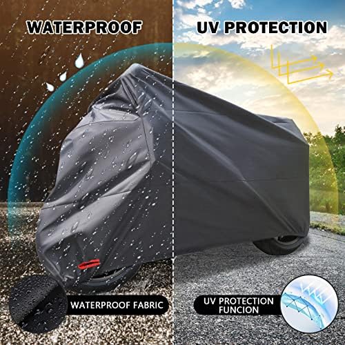 Tocada de motocicleta preta, 210d Oxford Fabric All Weather Water Protection, tampa de veículo de 116 polegadas para