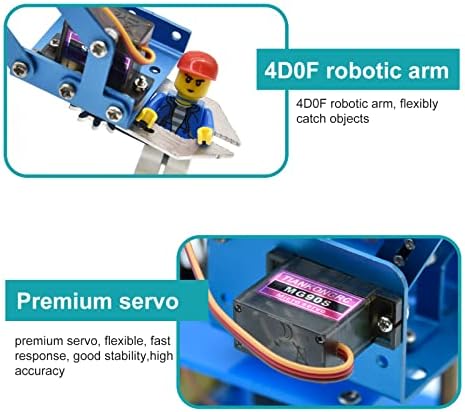 Keestudio Robot Arm Starter Kit para Arduino, 4DOF Robótica de codificação eletrônica ARM DIY Conjunto para crianças adultos Aprenda robótica, apoiar o controle da joypad do PS2, controle remoto Bluetooth pelo aplicativo Android/iOS