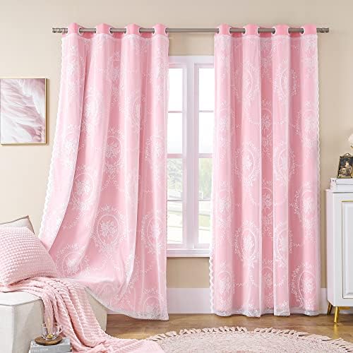 Cortinas de blecaute rosa xidi para crianças sala de estar, cortinas rosa para garotas quarto, cortinas de janela