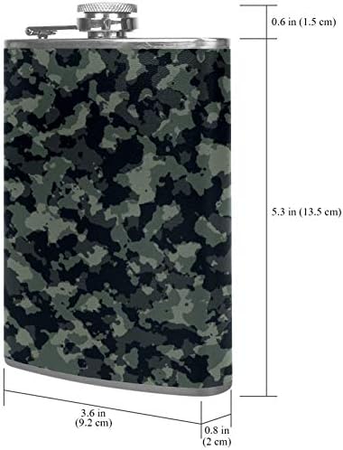 Balão de quadril de bolso para bebidas alcoólicas e funil, 8 onças 18/8304 Aço inoxidável, capa de couro de camuflagem