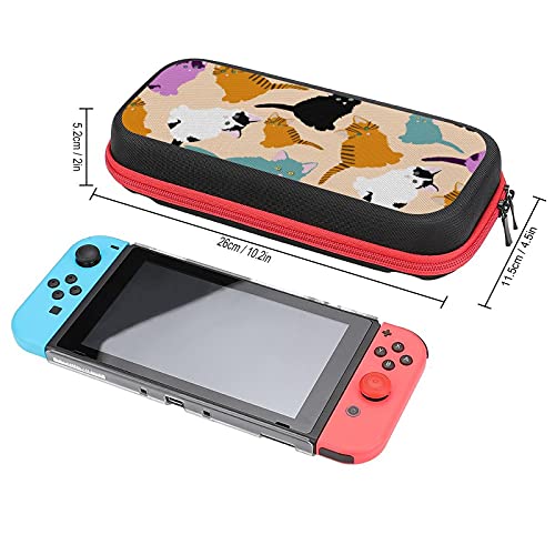 Caixa de transporte para o Nintendo Switch Case Um padrão com diferentes gatinhos fofos de gatinhos multicoloridos capa de proteção de casca dura à prova de choque com 20 slots de cartas de jogo, bolso interno para Joy-Con e acessórios