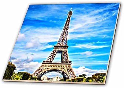 Torre Eiffel 3drose contra uma imagem azul de pintura com infusão de luz - azulejos