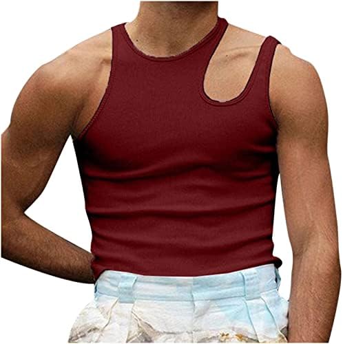 Tampa do tanque muscular do fitness para homens, cutout mangas camisetas moda moda redonda ginástica ginástica trep