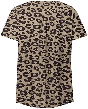 Túnica casual feminina impressão de leopardo de manga curta flare botton solto botton up tshirts Bloups Flowy Tops