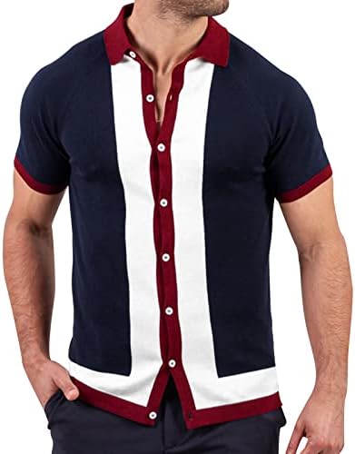 Camisas de treino masculinas de verão masculino de moda casual de lapela de lapela de lapela listrada com manga curta
