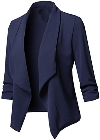 Jackets Blazer feminino Casual Ruched 3/4 Sleeve Open Cardigan Blazers Solid Color Strengely Work Office Casats